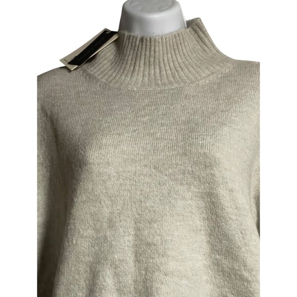 Magaschoni Alpaca Blend Turtleneck Sweater Womens M Pale Grey Ribbed Knit Cozy - Picture 3 of 8